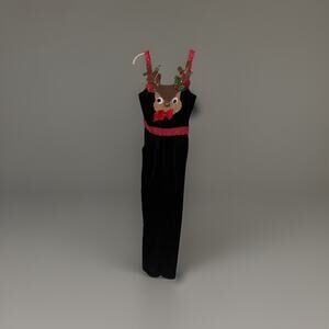 Love On A Hanger Christmas Reindeer Jumpsuit Womens Size Medium Black Velour